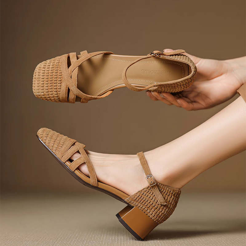 Women'S Shoes Veja - Retro Plecione Sandały na Wysokim Obcasie