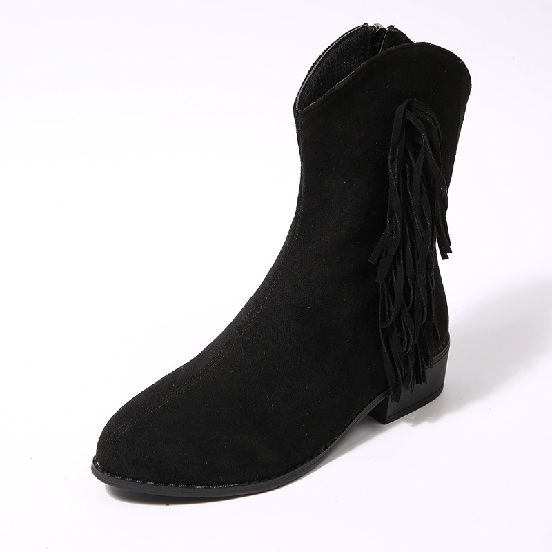 Women'S Shoes Wide Width - Damskie botki retro z frędzlami, zamszowe,